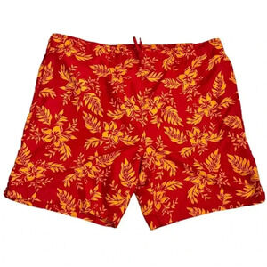 Consensus Men's M Swim Trunks Hawaiian Red with Mesh Liner, Pockets